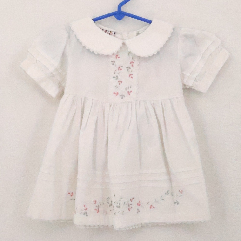 Viva Kids Embroidered Dress Baby Girls Size 12M White Cotton Floral Peter Pan